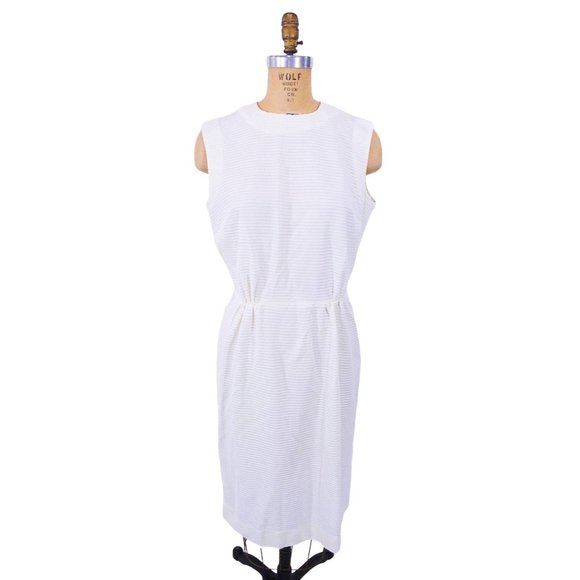 Vintage 1960s Solid Cream Day Dress Stripe Shift | W 29" - Picture 2 of 5
